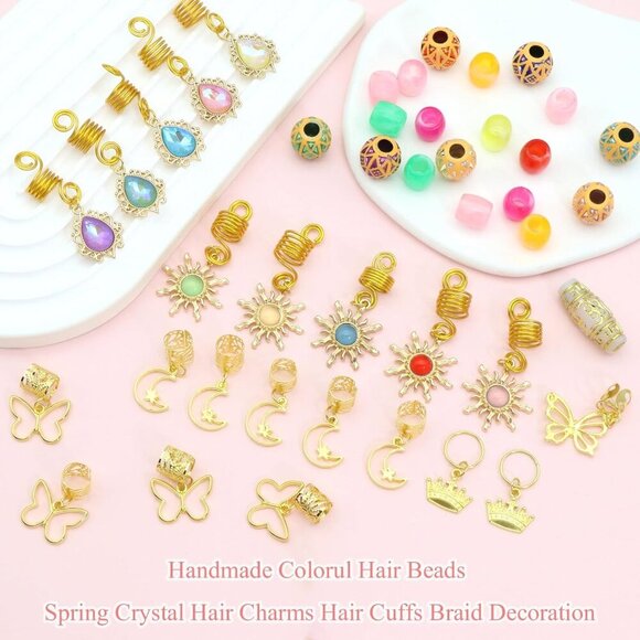 Gold Crystal Hair Jewelry for Braids 148Pcs Dreadlocks Beads & Accessories main image 4